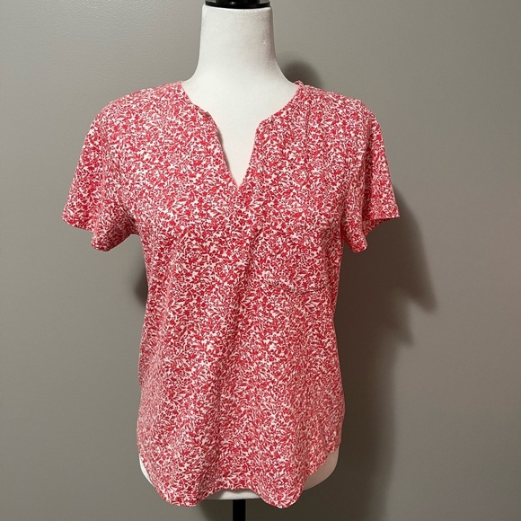 Part Two GesinasPW Short Sleeve V-Neck Leaf Floral Pattern Top - Picture 1 of 11